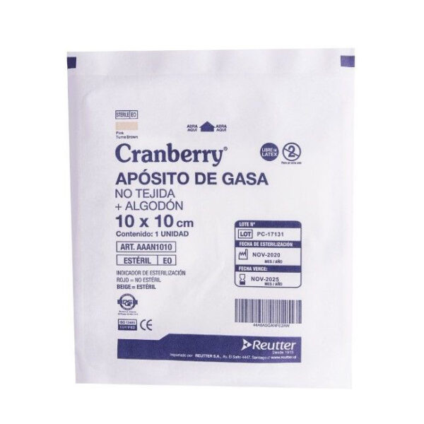 Aposito gasa no tejida + algodon est 10x10 cm cranberry PAQ X 10UN